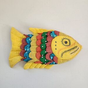 Vintage Yellow Tropical Fish Oven Mitt Potholder Victor Bonomo Style Kitschy